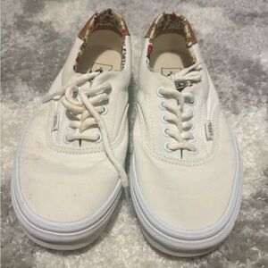 Vans Cream Canvas Sneakers with Floral Accent
